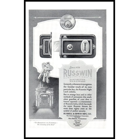 1924 Russwin Door Hardware Vintage Print Ad 1920s Architecture Wall Art Photo - Picture 1 of 1